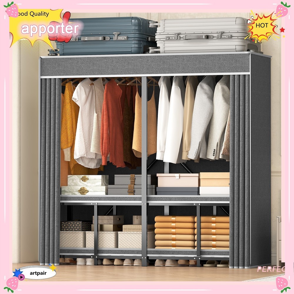Premium Quality 66 in Portable Closet Wardrobe Clothes Storage Organizer w/Cover