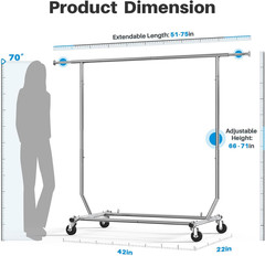 Clothes Rack, Rolling Clothing Racks for Hanging Clothes, Portable Clothes Rack