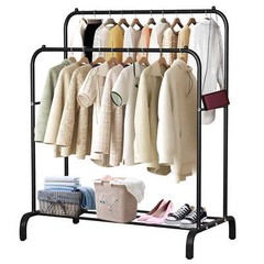 Heavy Duty Clothing Garment Rack Clothes Organizer Double Rails Rolling Hanger