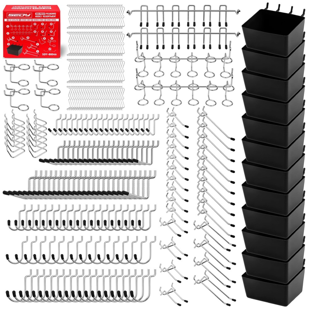 Pegboard Organizer Peg Board Hooks: 300-Piece Hooks for BlackOpens