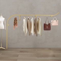Gold Metal Hanging Clothes Rail, Heavy Duty Wall-mounted Garment Rack, 98.4*63in
