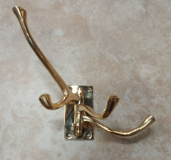 Solid Polished Brass Triple Utility Swivel Hook Coat Hat Garment