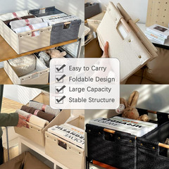 2PCS Black Cotton Linen Storage Bins with Wooden Handles – Foldable & Washable