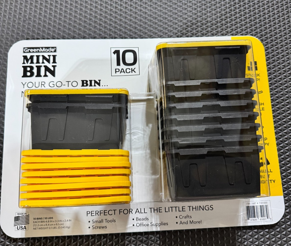 GreenMade Mini Bin 10 Pack Small Storage Containers with Yellow Lids