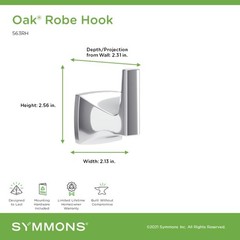 Oak Wall Mounted Robe Towel Hook Polished Chrome Hardware 563RH