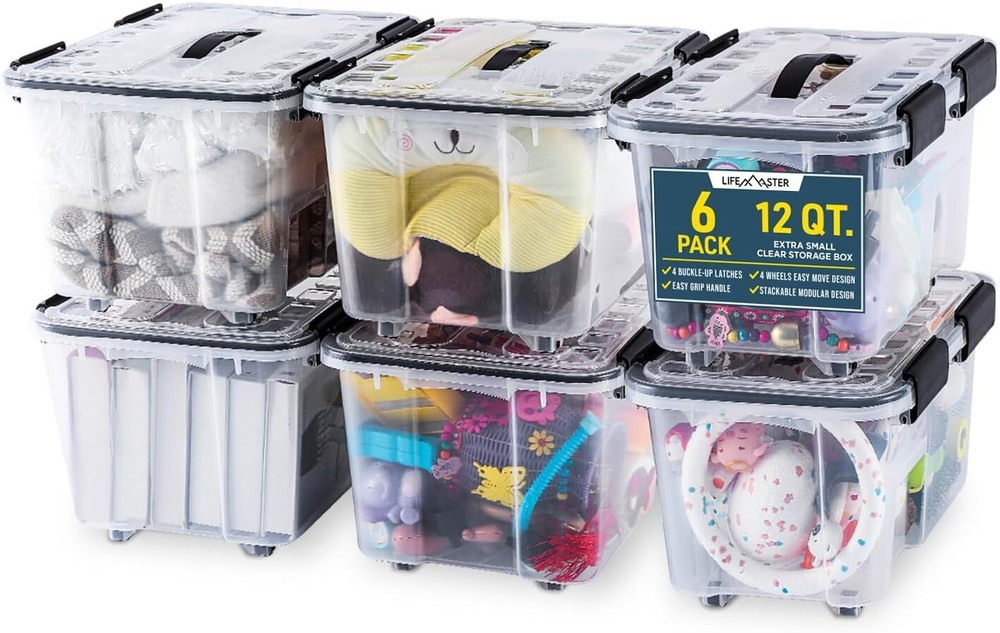 Stackable Storage Box Set – 6 Pieces 12 Quarts Multi-purpose, Space
