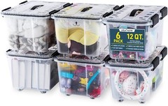 Stackable Storage Box Set – 6 Pieces 12 Quarts Multi-purpose, Space