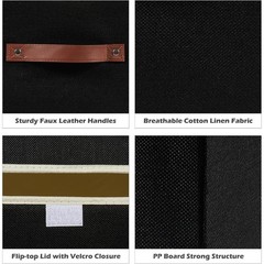 Collapsible Cotton Linen Storage Bin with Faux Leather Handles Decorative Fabric
