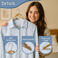 19 Inch plus Size Hangers, Natural Wood, 10Pk | Extra Wide Hangers for XL, XXL S
