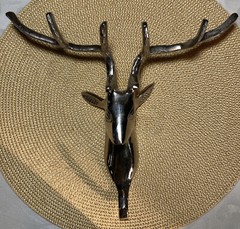 Polished Aluminum Metal Wall Coat Jacket Hook Mount Stag Deer Buck Cabin Lodge