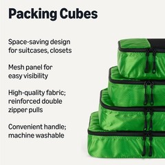 Amazon Essentials 4-Piece Packing Cubes Travel Accessories Set, Luggage Organize