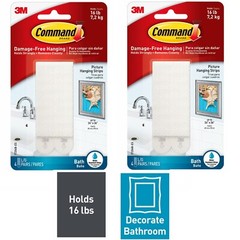 2 Packs 3M Command Bath Large Picture Hanging Strips 4 Pair/Pack (Total 8 Pairs)