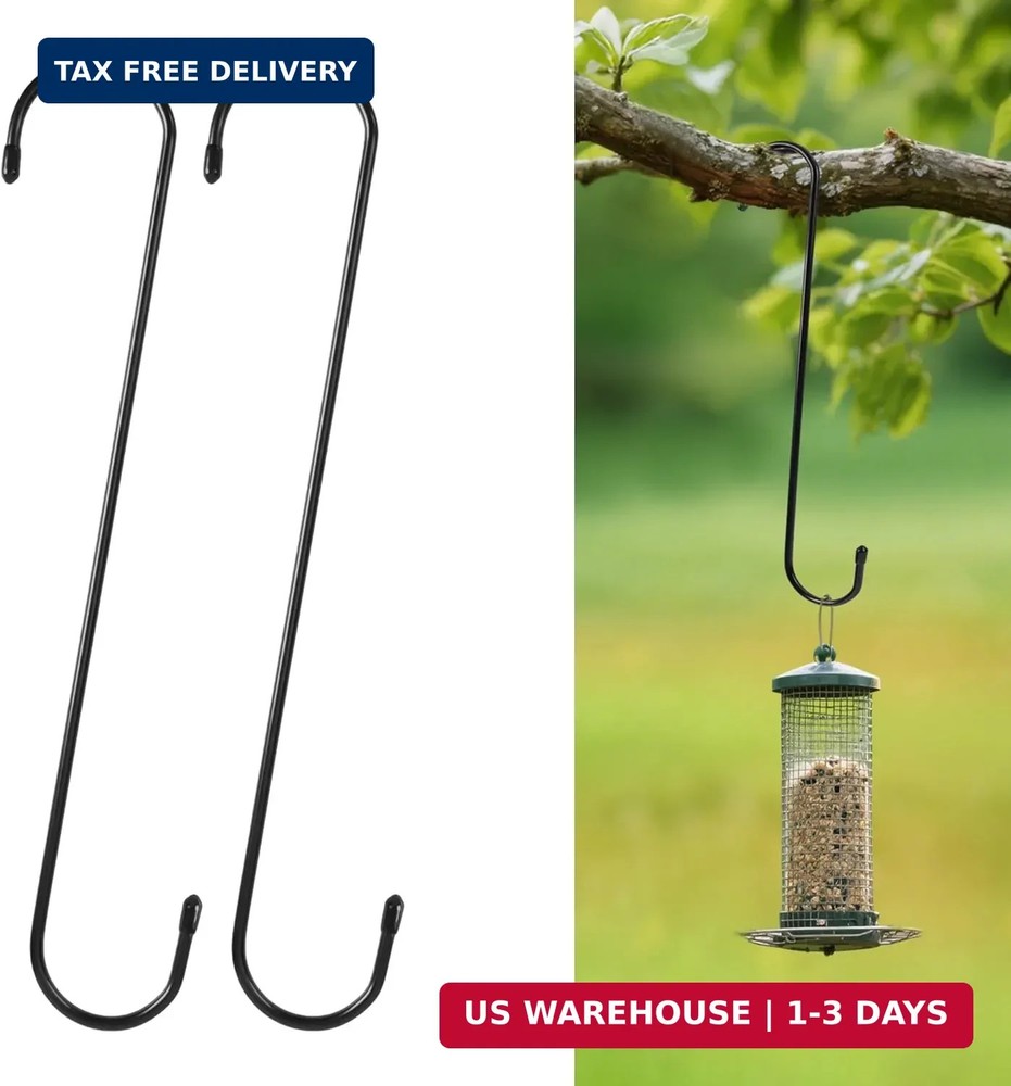 12 Inch Large S Hooks for Hanging Plants, Black Metal Heavy Duty Long Hook for H