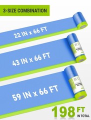 Pre-Taped Masking Film for Painting, 59/43/ 22 in * 66 FT, 3-Rolls Painters P…