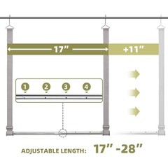 Hanging Closet Rod, 17-28In Width and Up to 32In Height Webbing-1 Pack Gray