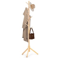 Solid Wooden Coat Rack Freestanding, Zealand Pine Coat Tree with 8 Hooks & 3 Adj