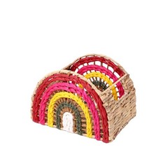 Wicker Storage Basket Water Hyacinth Woven Shelves Handle 9.1×7.5×7.5 Inch
