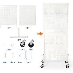 2x5ft Metal Pegboard Display Rack Mobile Freestanding Floor Stand 2-in-1