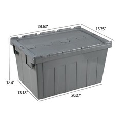 Cand 15 Gallon Plastic Industrial Storage Tote with Hinged Attached Lid, 4 Packs