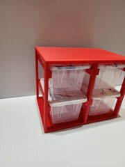 4 x Lowe’s Teeny Tote Mini Totes New, Clear Tye Dye Lids W/ 3D Printed Red Rack