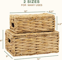 Set of 2 Natural Wicker Baskets with Lids – Stylish Storage Bins