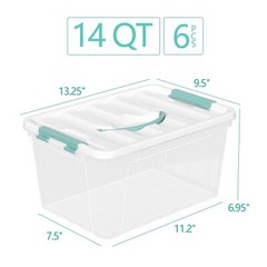 Idotry 14 Quart Latching Storage Box, Stackable Bin W/ Latch Lid &Handle, 6 Pack