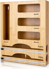 Kitchen Storage Bag Organizer with Foil Wrap Dispenser 6 in 1 Bamboo