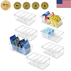 Versatile 7 Pack Clear Storage Bins with Dividers for Pantry & Fridge – BPA-Free