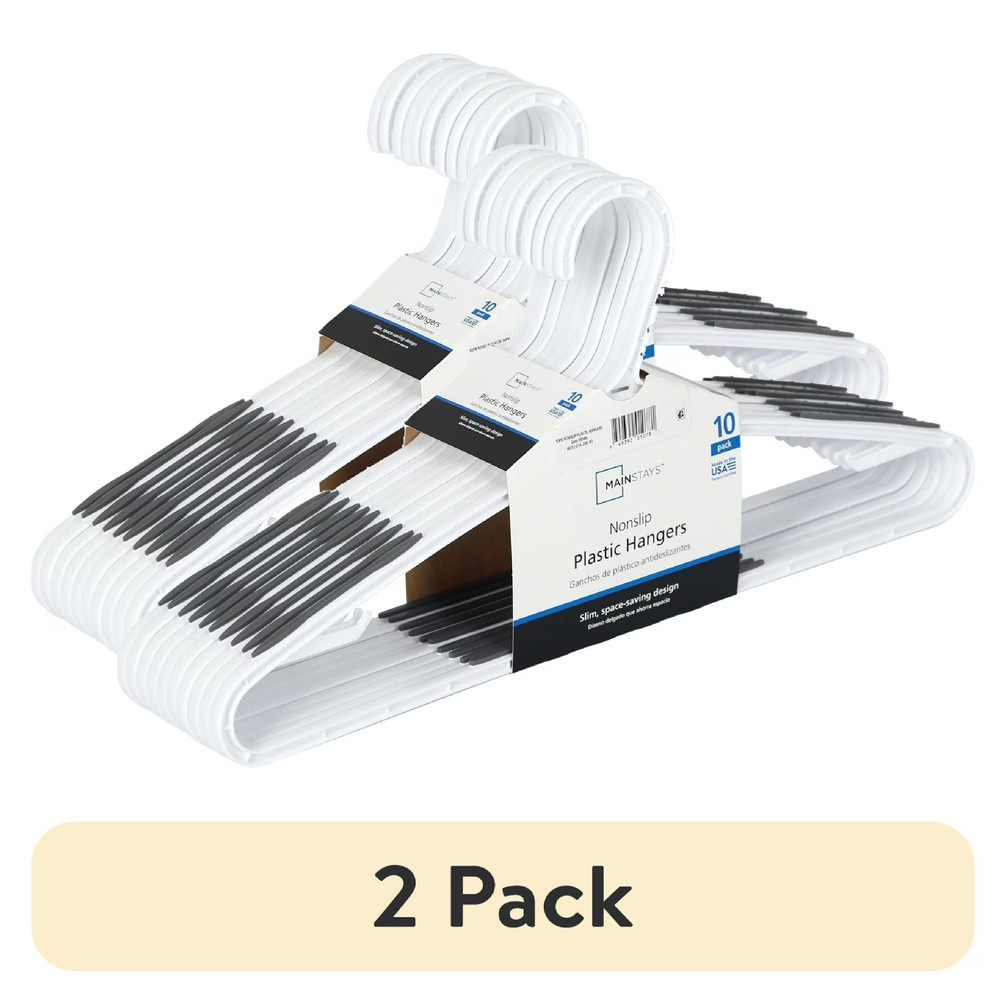 (2 pack) Non-Slip Clothes Hangers, 10 Pack, White, Durable Plastic, TPE Strips