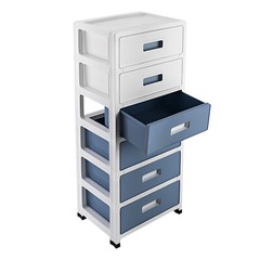 33in Blue White 6-Drawer Organizer, Household/Office Storage Cabinet Drawer Type