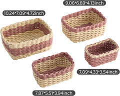 4PCS Handwoven Storage Baskets Set – Natural & Pink Organizer Bins