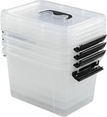6 Quart Stackable Plastic Storage Bins with Lids – 4 Pack, Clear & Durable