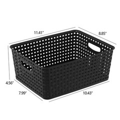 4 Packs Woven Plastic Storage Baskets, Plastic Basets Medium, Black