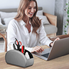 Remote Control Holder, 5 Compartments Vegan Leather TV Remoter Caddy Desktop Org