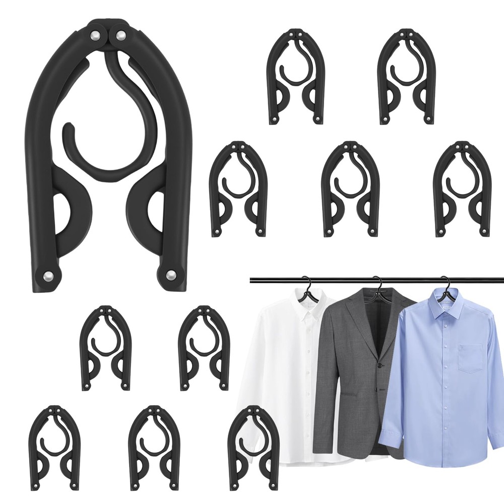 10 Pcs Travel Hangers, 2026 Cruise Ship Essentials, Foldable 10 Pcs, Black