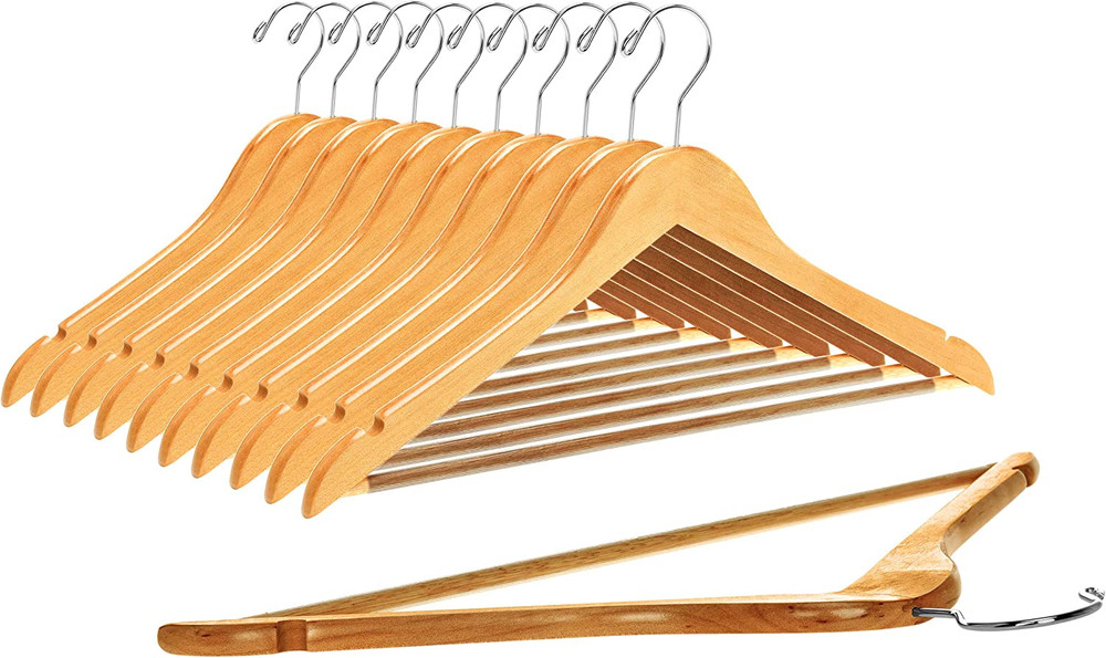 Quality Wooden Hangers – Slightly Curved Hanger Set – Solid Wood Coat Hangers wi