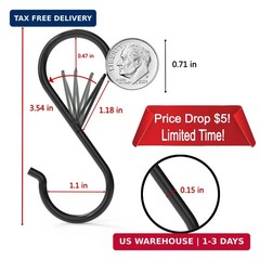 12 Pack Heavy Duty Metal 3.5 S Hooks with Safety Buckle for Hanging Kitchen