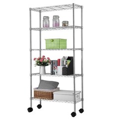 New 65x36x14″ Homegear Adjustable 5-Shelf Shelving Wire Unit Rack with Wheels