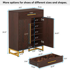 39.4 In. H X 31.5 In. W Cherry 20-Pair Shoe Storage Cabinet with Drawer and Door