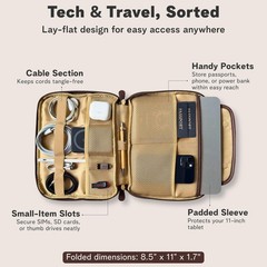 Vegan Leather Travel Tech Pouch, Electronics & Cable Case Organizer with Padd…
