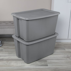 Sterilite Extra Large Storage Bin, 30 Gallon Durable Plastic Gray, 6 Pack