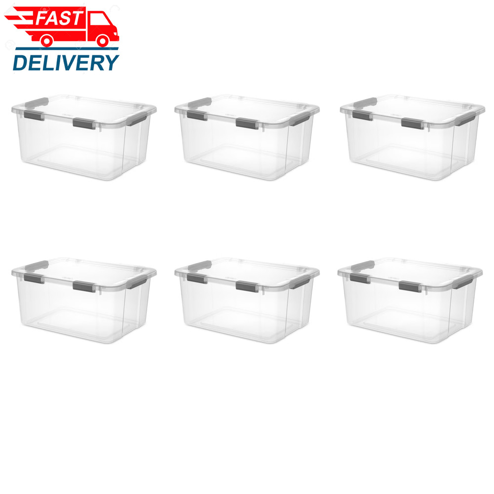 60 Quart Hingelid Clear Storage Bin with Latch Lid, Dark Gray, 6 Pack 💪👌