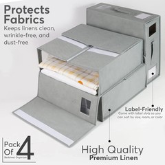 4 Pack Bed Sheet Organizers and Storage for Linen Closet, Foldable Boxes