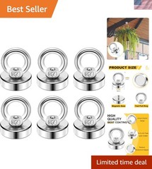 Neodymium Magnetic Hooks 40LBS – 6 Count Countersunk Eyebolt for Home and Office