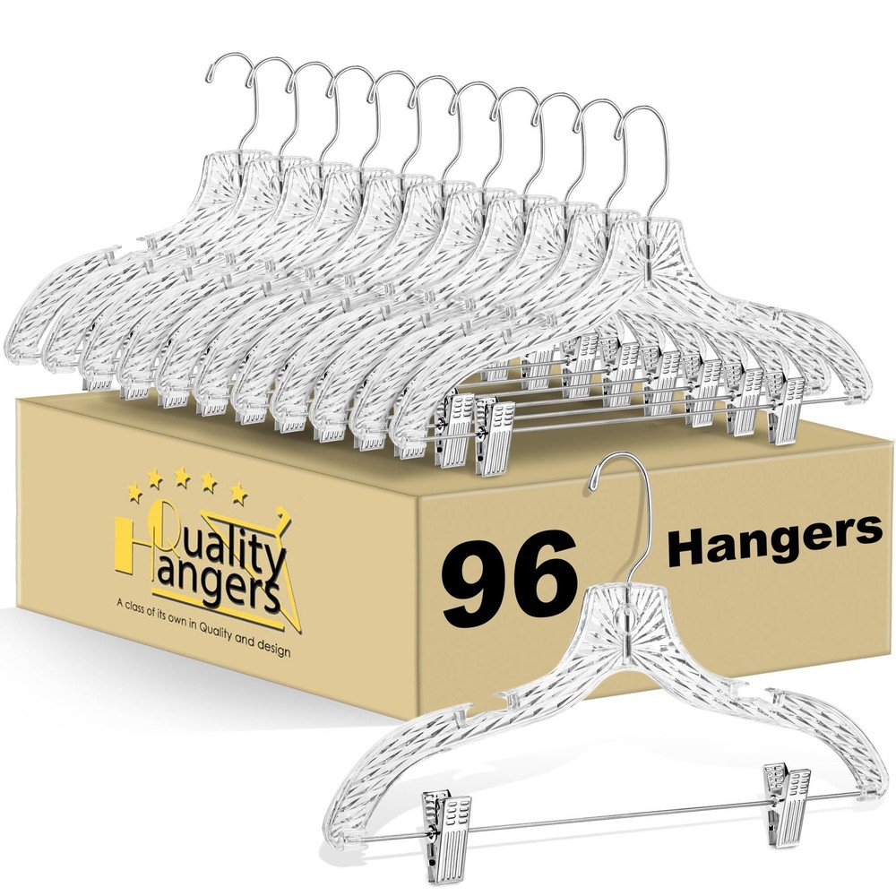 96 Quality Hangers Skirt Clear Plastic Hangers – Crystal Cut Hangers for Clothes