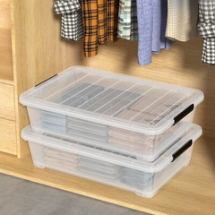 Kekow 4X Under Bed Storage Box w/ Lid & Wheels 40 Qt Plastic Stackable Organizer