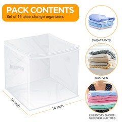 Newwiee 15 Pcs Clear Cube Storage Bins 14 X 14 X 14 Inch Plastic Zippered Cube