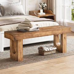 47 In. W X 17.7 In. H Brown Solid Wood Shoe Storage Bench