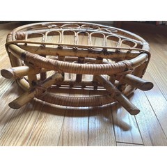Vintage MCM Rattan Magazine Rack Burnt Bamboo Boho Circle Record Holder 16.5in