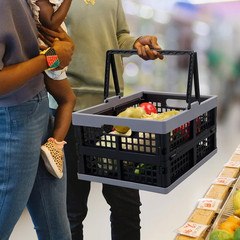 2-Pack Collapsible Plastic Shopping Baskets with Handle – Portable & Stackable